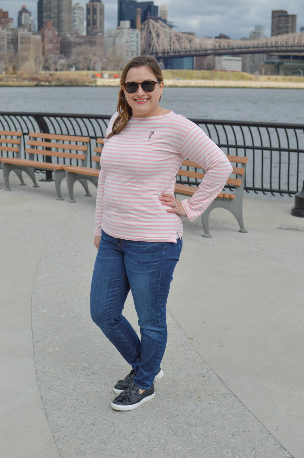 striped tee and jeans