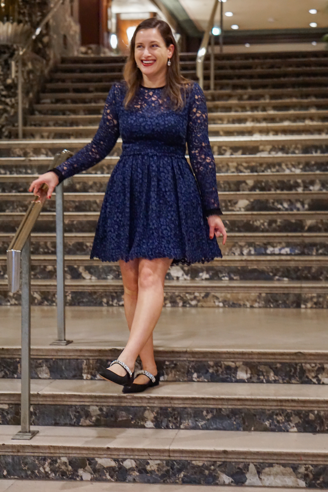 Playful in a long sleeve lace dress