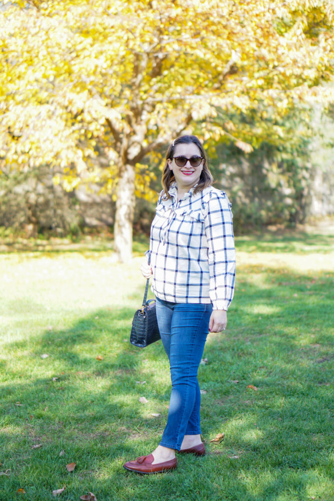 Plaid ruffle shirt and jeans