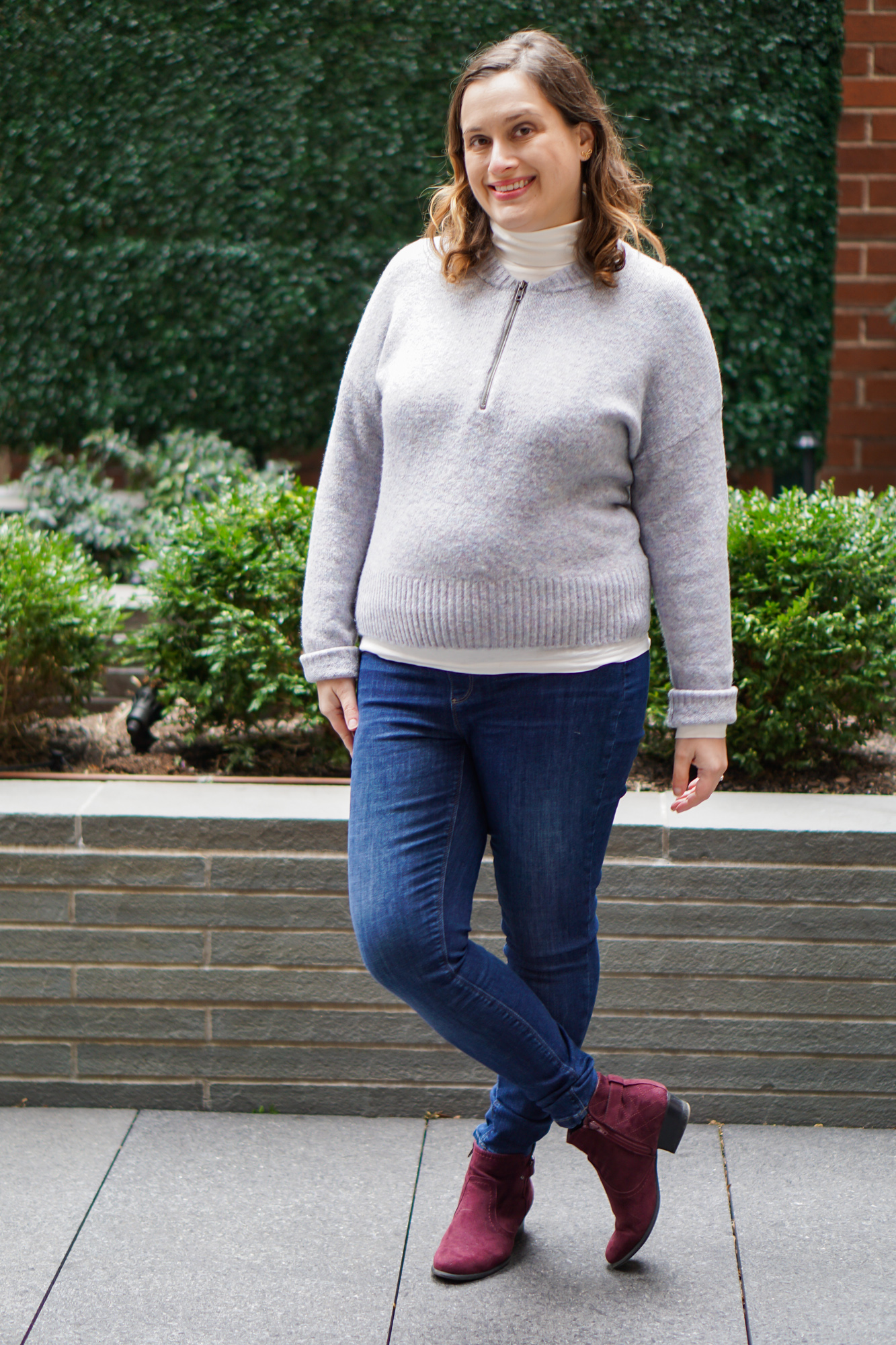 Half-zip sweater and jeans