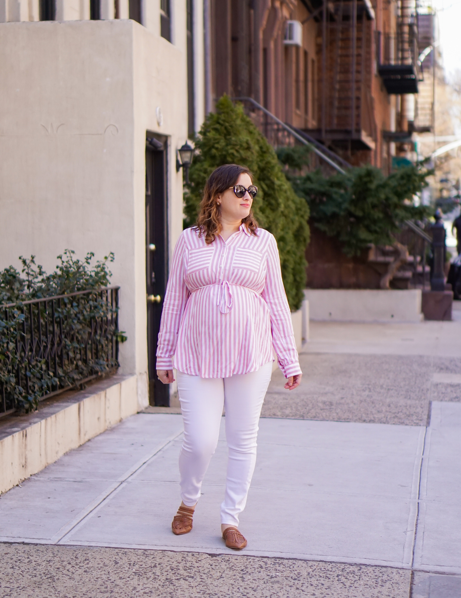 Springy striped shirt and white jeans