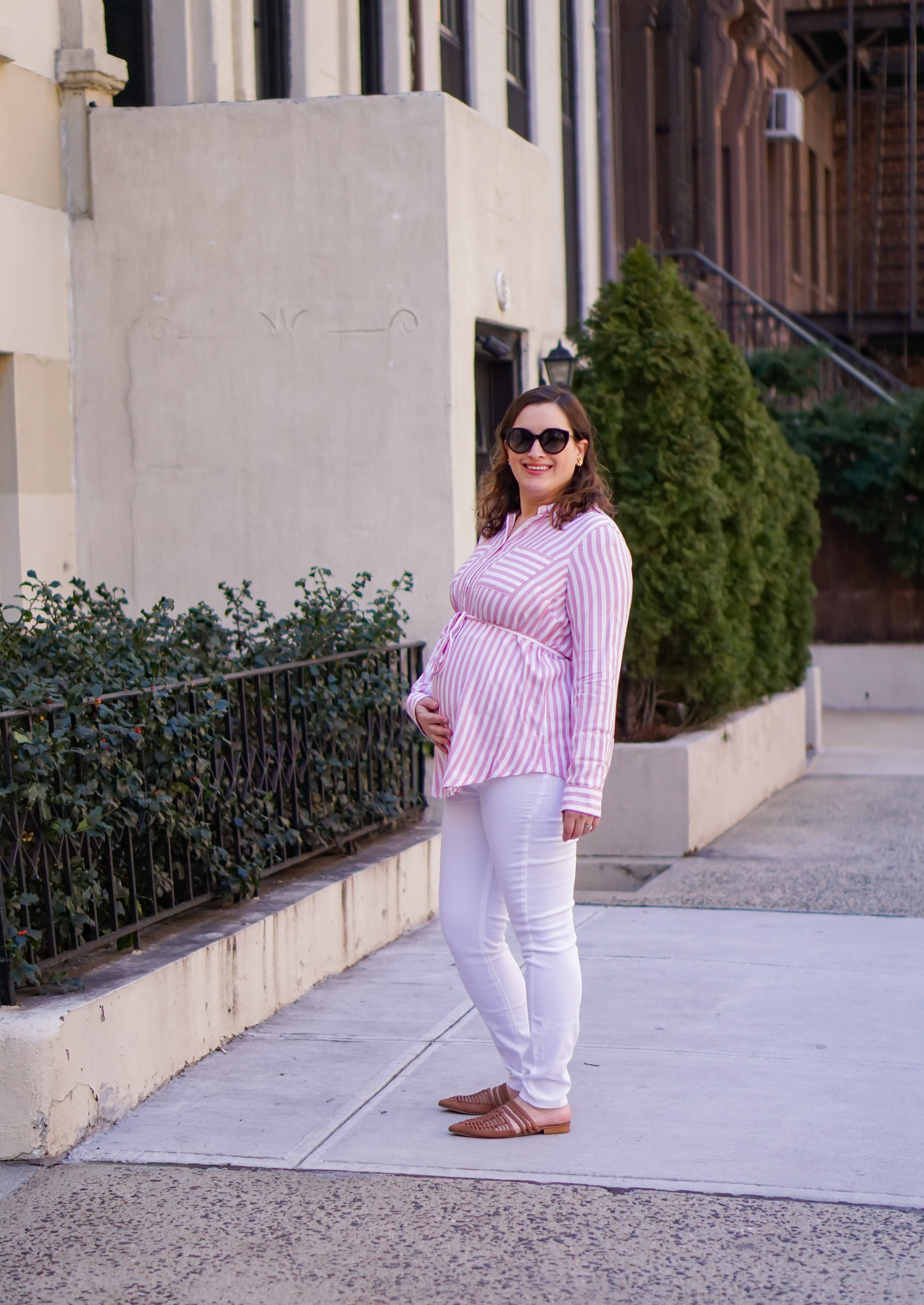 Springy striped shirt and white jeans